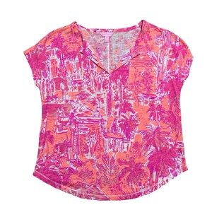 LILLY PULITZER Pink duval top rule breakers print size XS 100% linen